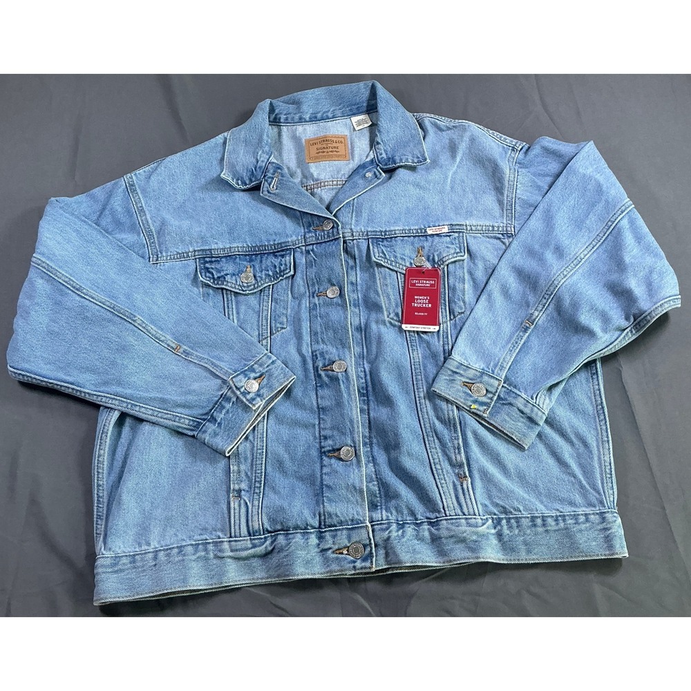 Levi Strauss Signature Womens Loose Trucker Denim Jacket Light Wash Large NWT